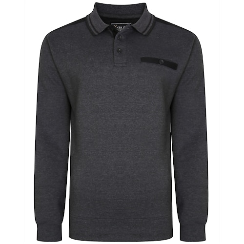 KAM Tipped Collar Polo Sweater Charcoal